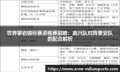 世界攀岩锦标赛资格赛前瞻：嘉兴队对阵泰安队的配合解析